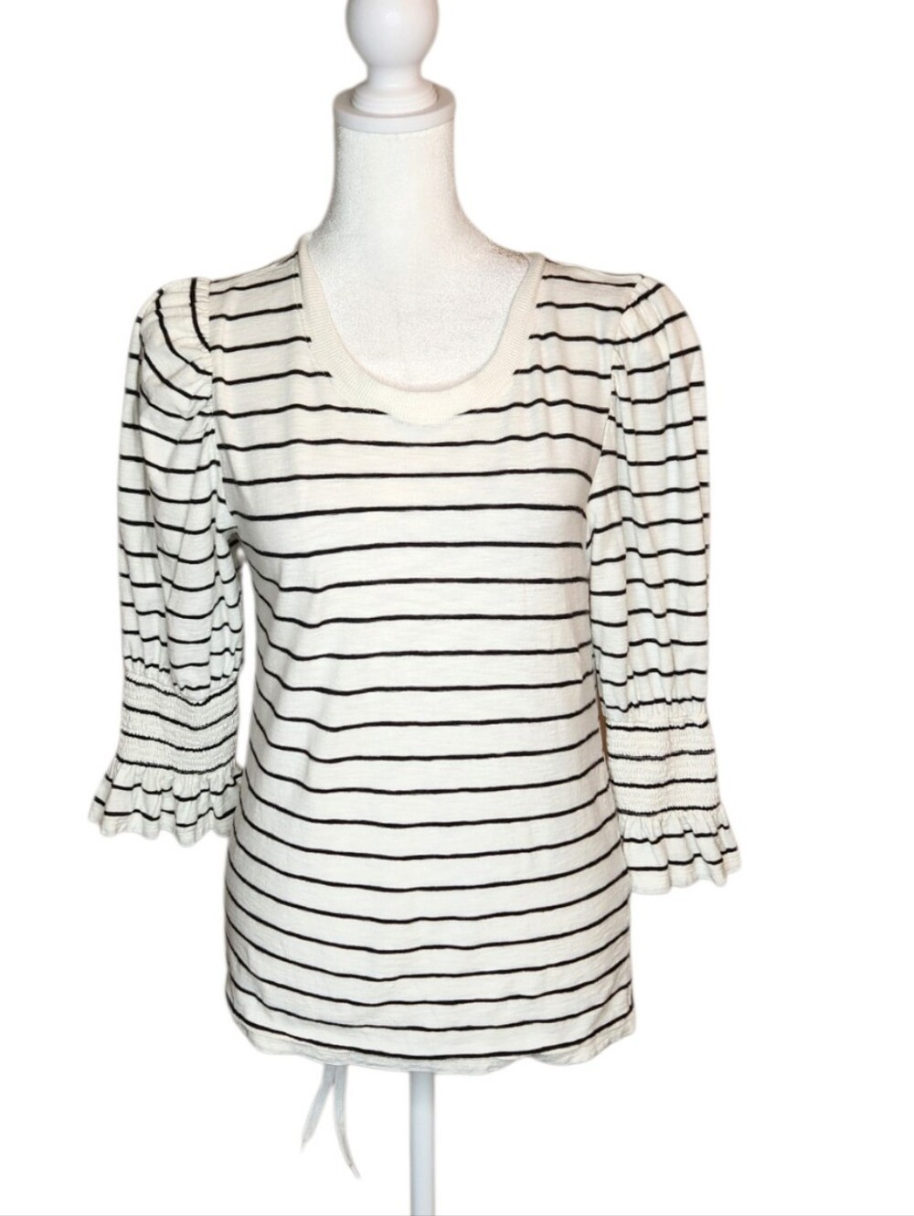Nation LTD Cadence Striped Drama Sleeve Tee Off White and Black Size M
